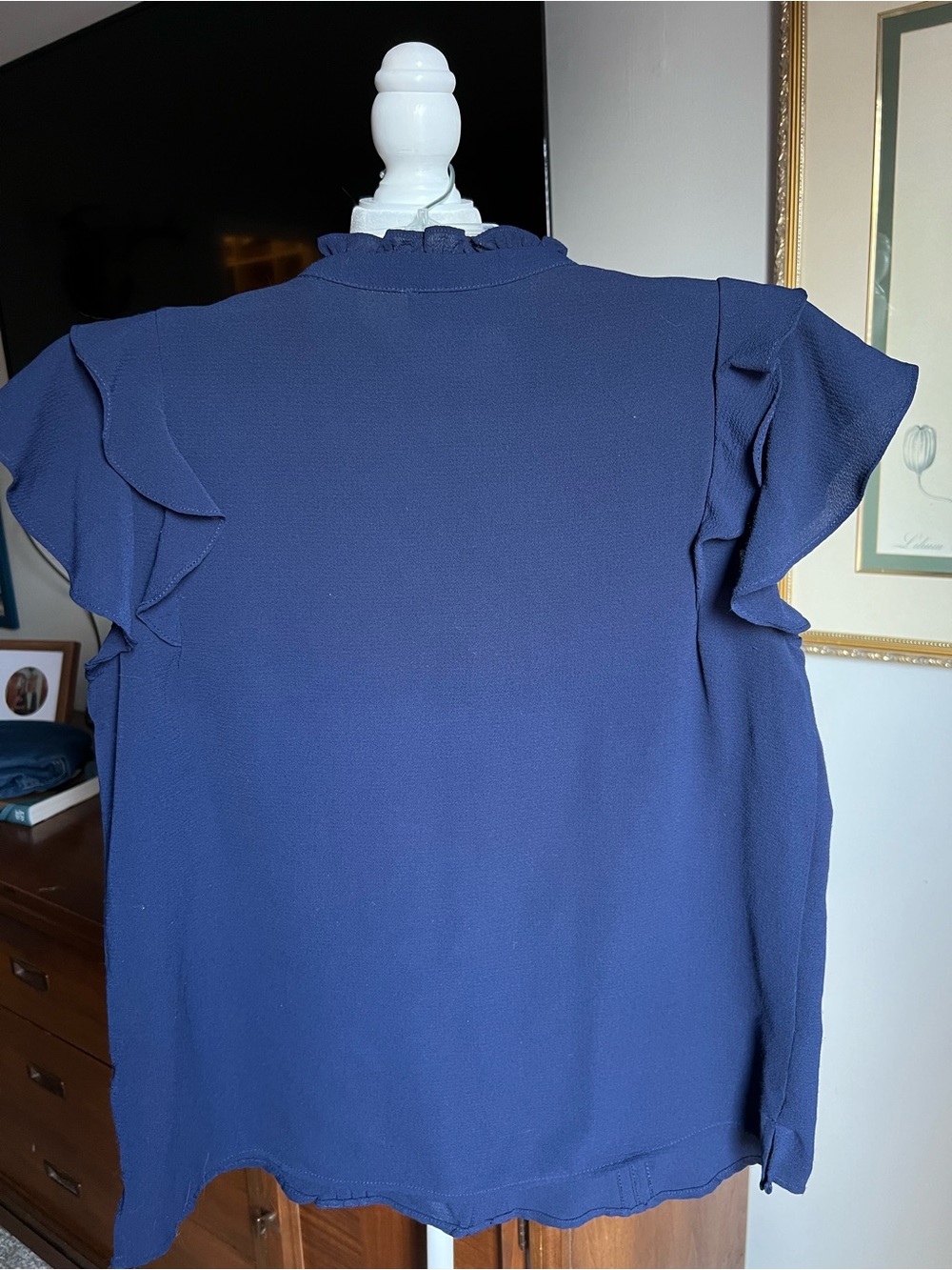 CeCe Navy Ruffle Sleeve Button-Front Blouse - Picture 3 of 4